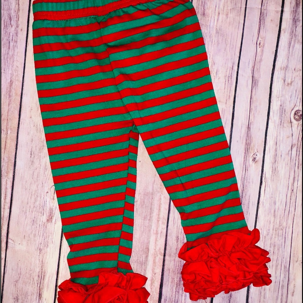 Green and red ruffle leggings